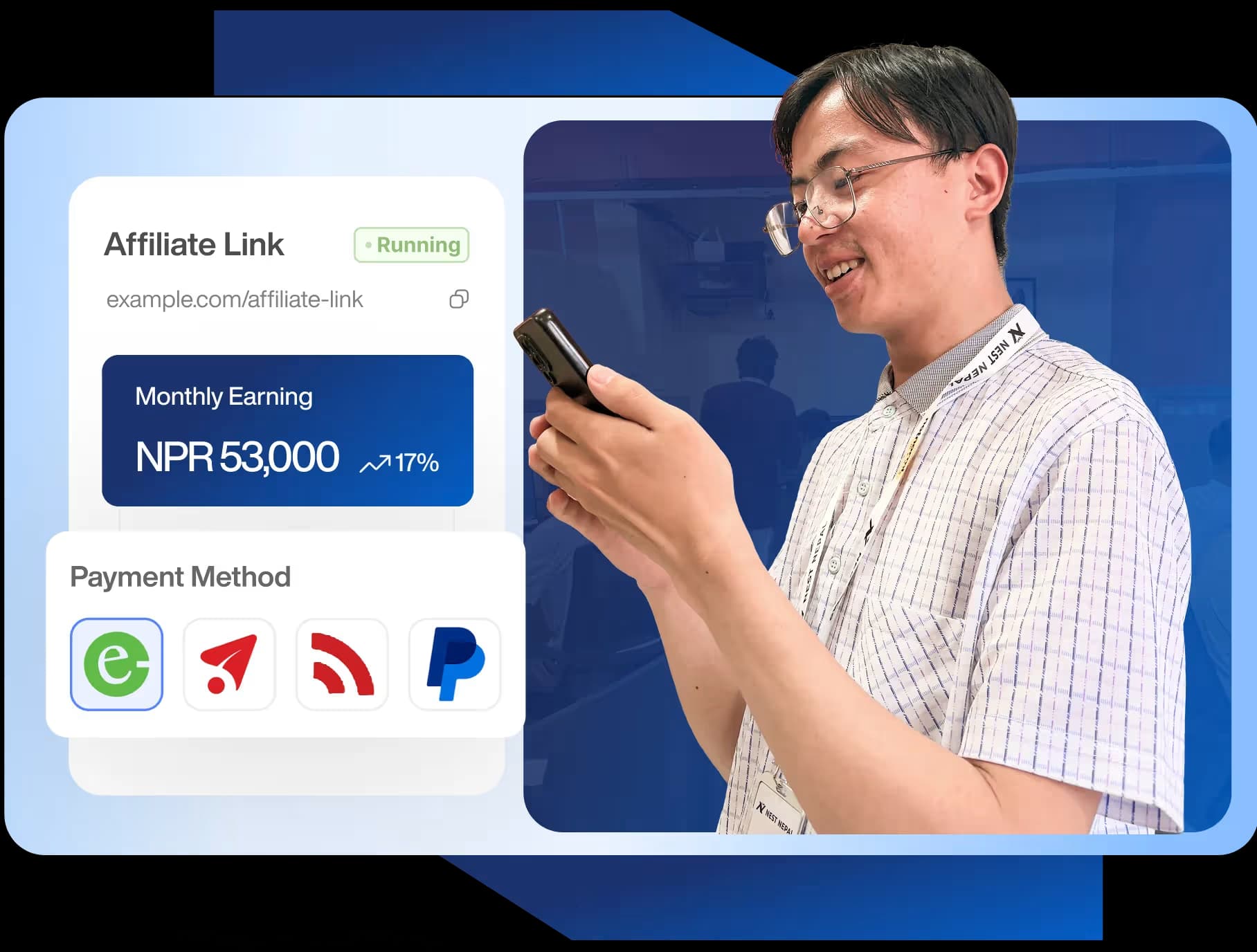 Nest Nepal Affiliate Dashboard and User Illustration