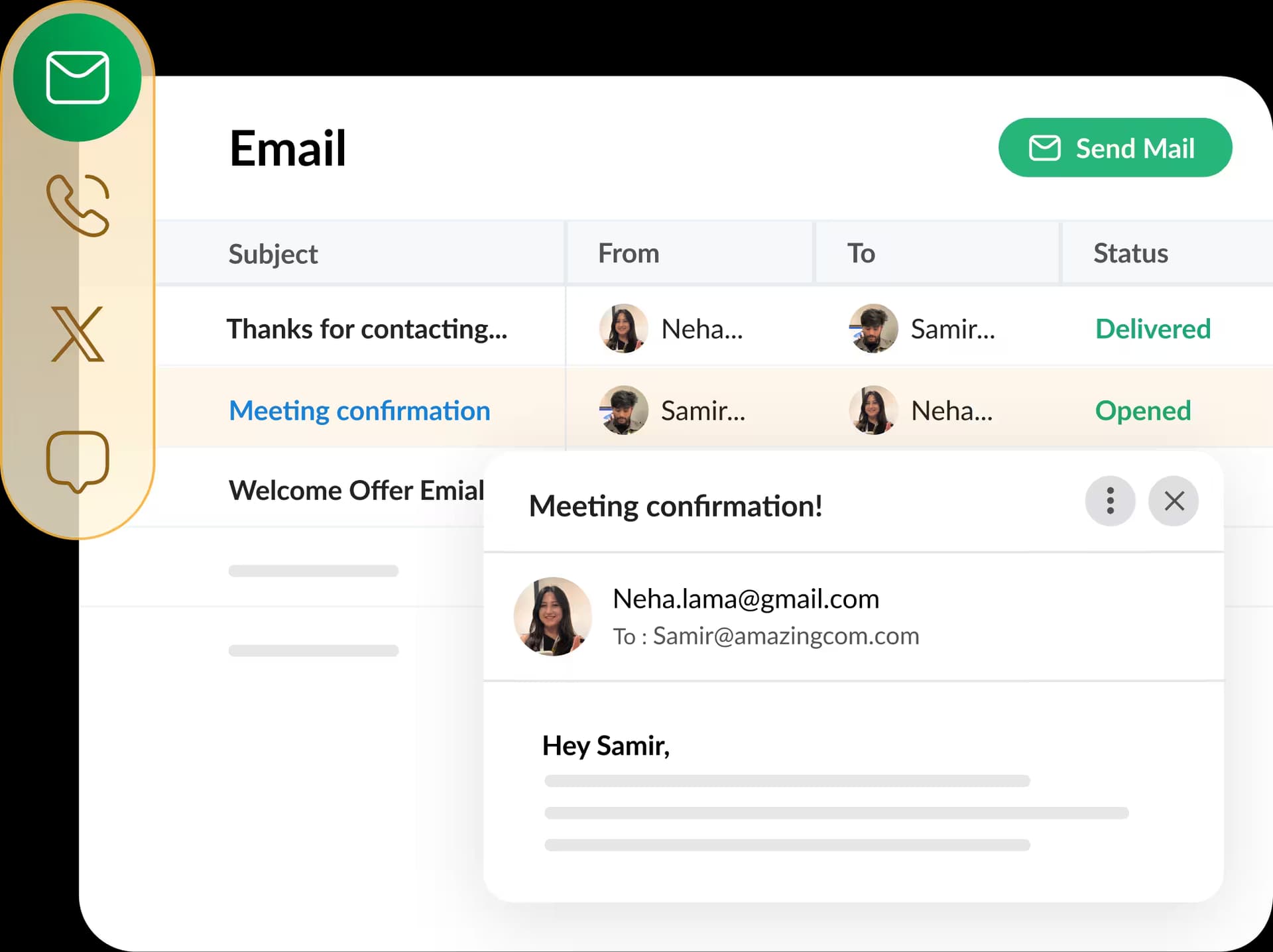 Bigin CRM Communication Mockup