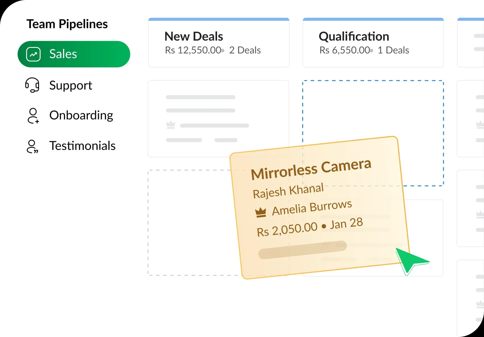 Bigin CRM Pipeline Mockup