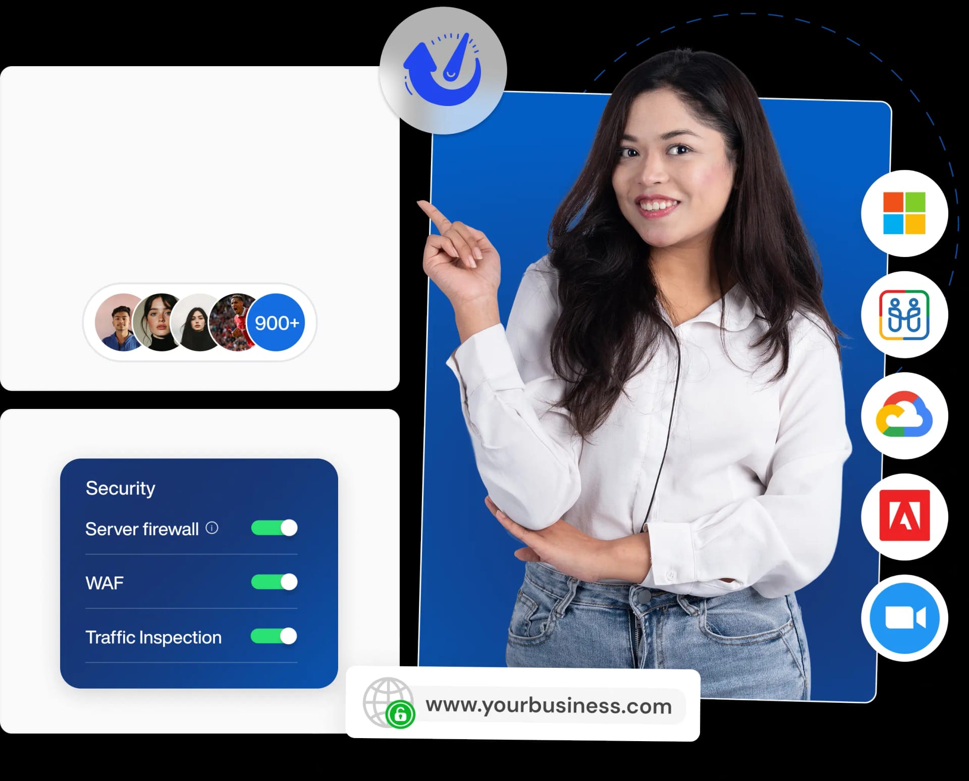 Illustration of a woman showcasing web hosting services