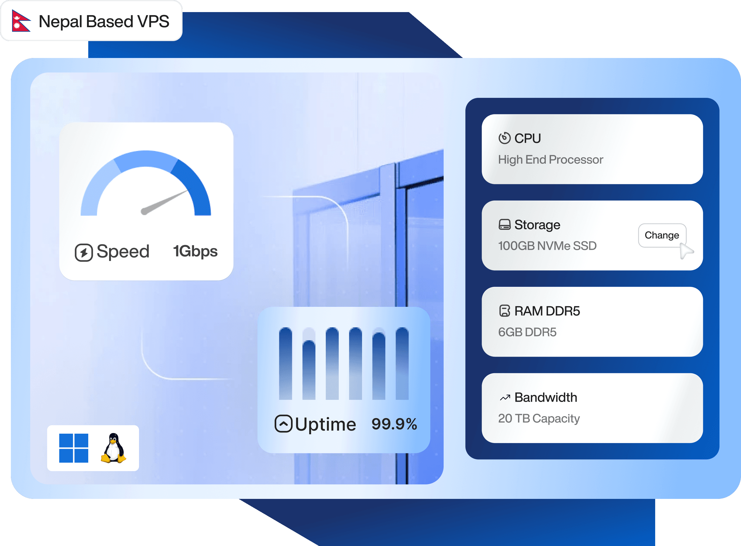 Illustration of a woman showcasing cloud hosting services
