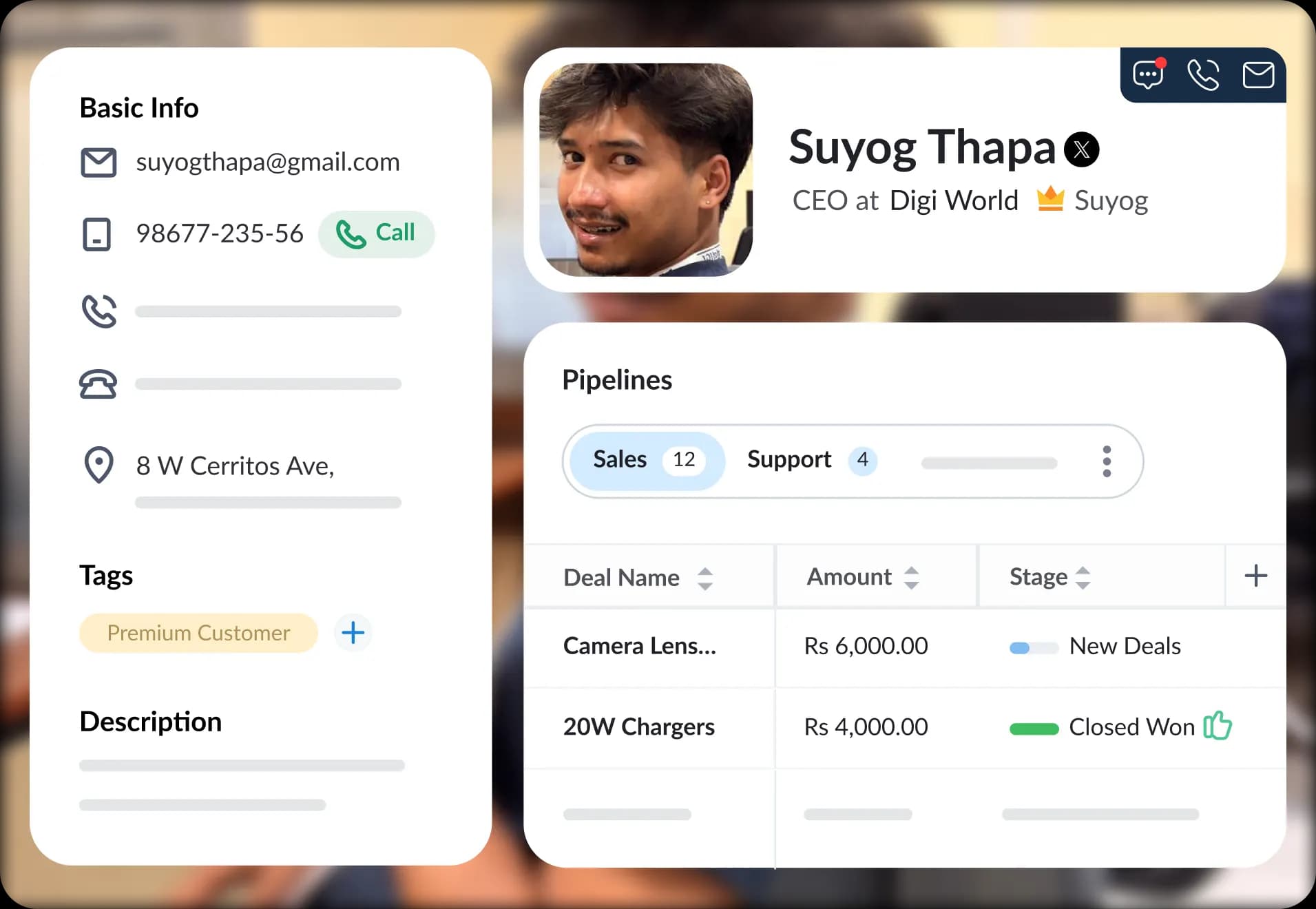 Bigin CRM Dashboard Mockup