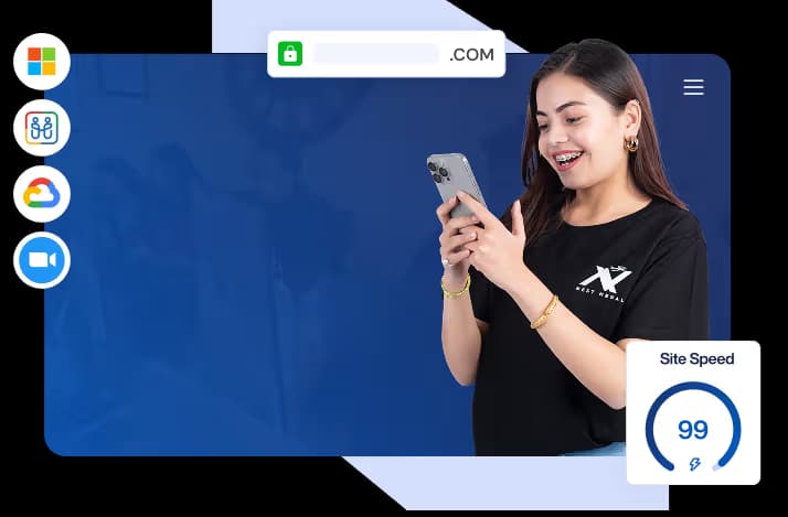 Nest Nepal Web Hosting — fast, reliable hosting in Nepal Illustration of a woman showcasing web hosting services