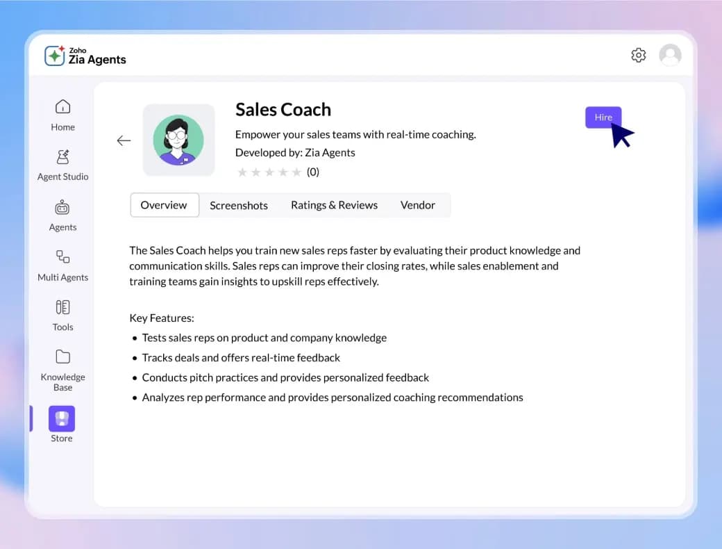 Zia Agents Sales Coach Dashboard Preview