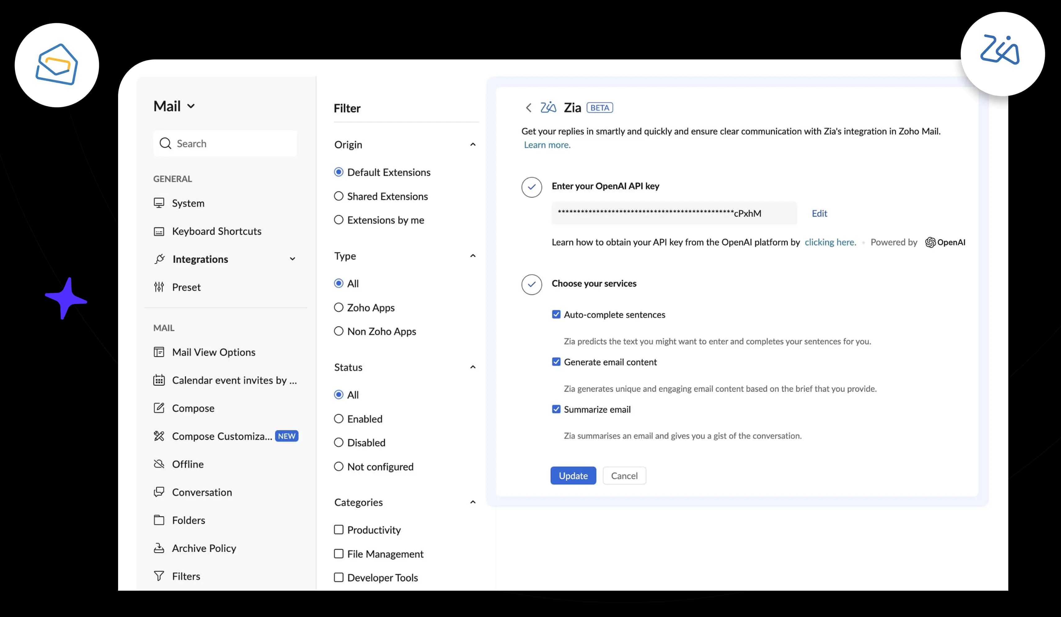 Zoho Mail Dashboard