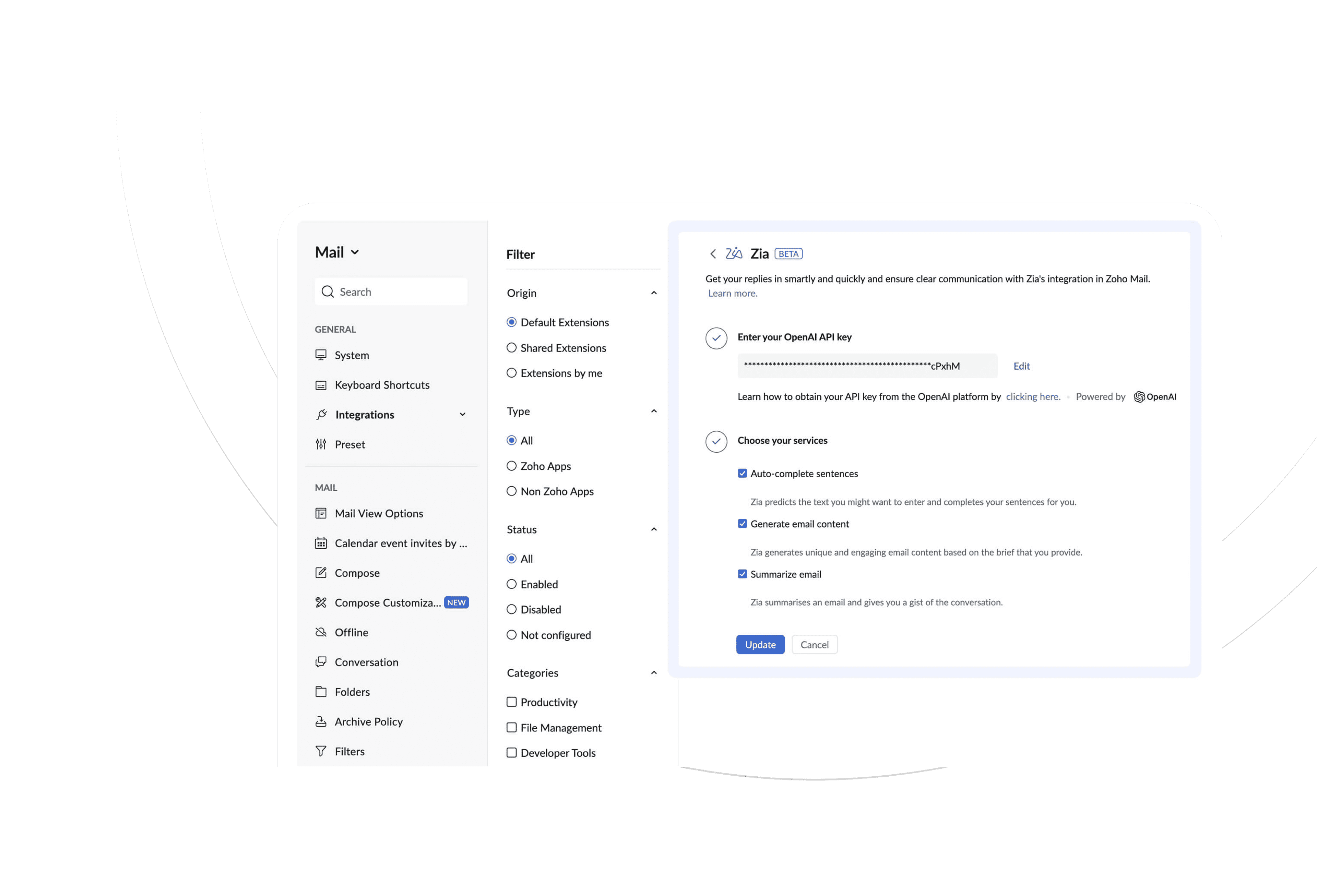 Zoho Mail Dashboard