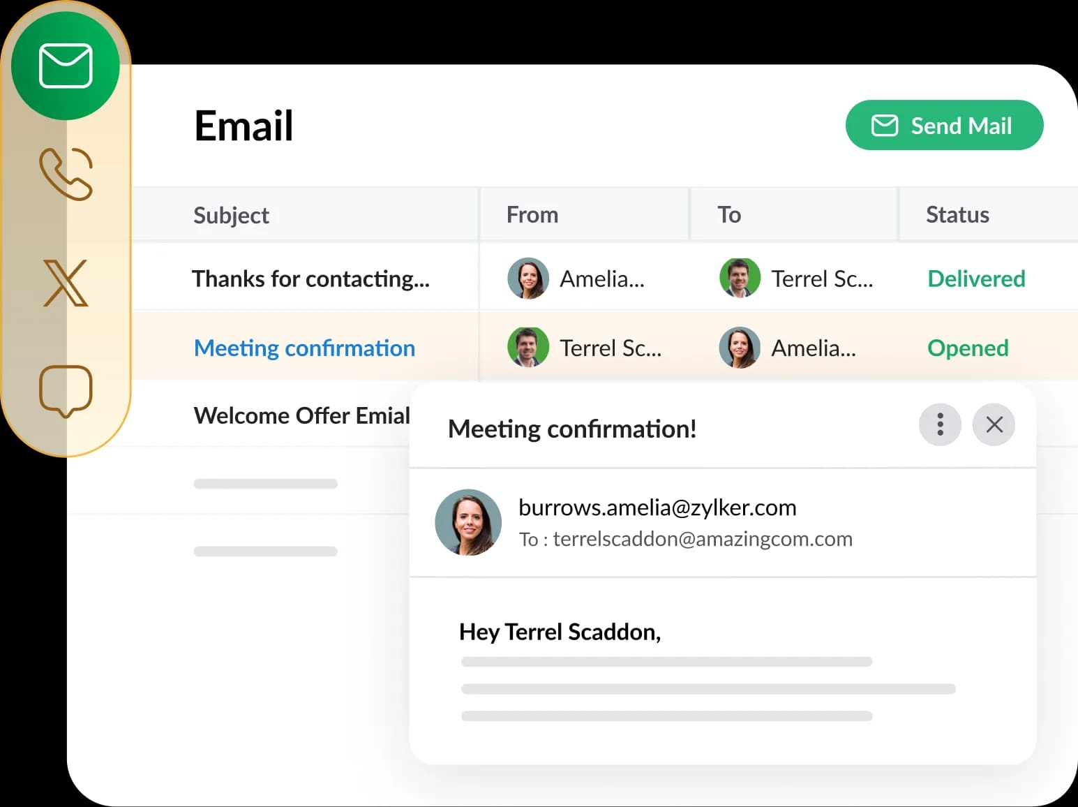 Bigin CRM Communication Mockup