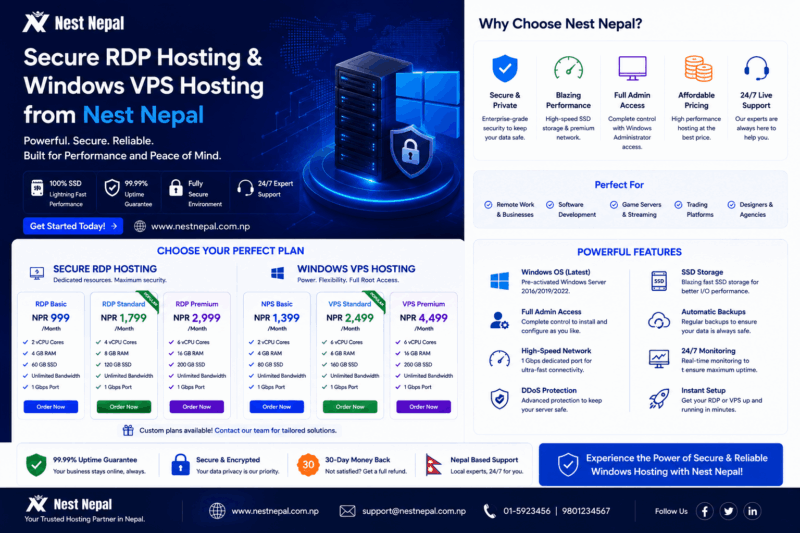 Secure RDP Hosting & Windows VPS Hosting from Nest Nepal